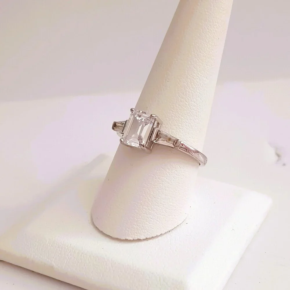 925 Emerald Cut CZ Baguette Ring 10 Sterling Silver Statement Wedding Jewelry